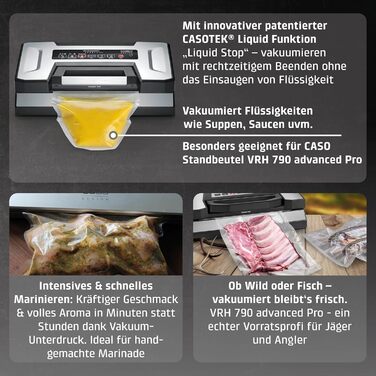 Вакууматор CASO VRH 790 advanced Pro з функцією CASOTEK Liquid, подвійним швом та набором пакетів, професійний вакуумний пакувальник
