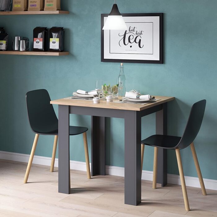 Стіл обідній Vicco Karlos, 80x80 см, дуб/антрацит, для їдальні