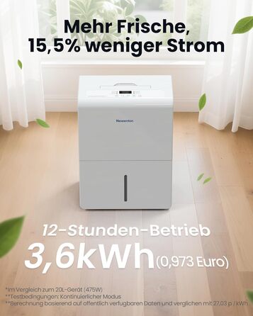Електричний осушувач повітря Newentor 12L для підвалу, 35dB, з гофрованим шлангом 1м, для приміщень до 25м²/122м³, 10 років гарантії, фільтр, таймер, продуктивність 25л/день