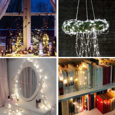 Ланцюжок прикрас з LED-лампочками на батарейках, 100 LED, 10 метрів, 8 режимів, пульт дистанційного керування, таймер, теплий білий, диммування, вологостійкий, для прикрашання на Різдво