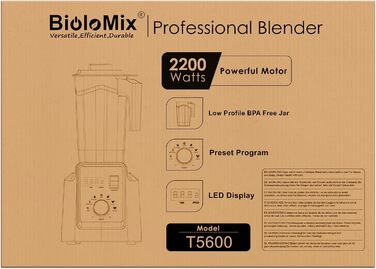 Потужний блендер BioloMix 2200 Вт, самоочищення, 2 л міксер без бісфенолу А Смузі