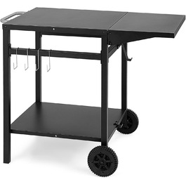 Стіл для грилю GIANTEX з відкидною робочою поверхнею, на коліщатках, з 2 полицями та 4 гачками, металевий, чорний