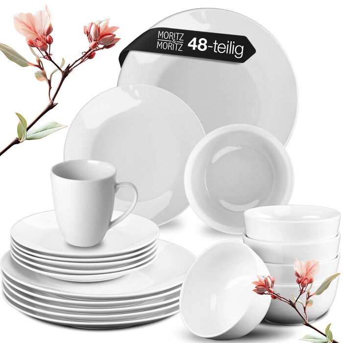 Набір посуду Moritz & Moritz BASIC 36 предметів на 12 осіб, білий фарфор - обідні, десертні тарілки та салатники