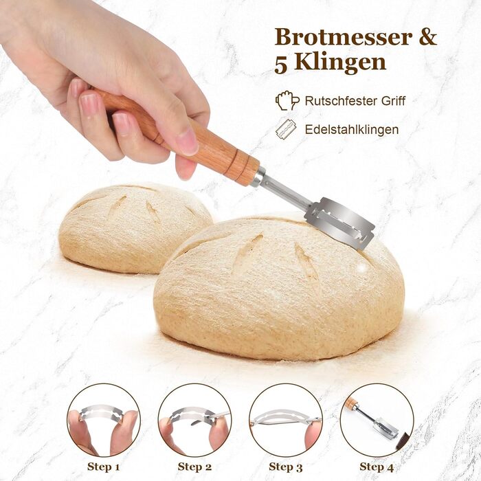 Набір для приготування закваски SHANNA: 9 предметів для випікання хліба, включаючи корзину для бродіння, скляну банку для закваски, скребок для тіста та інші аксесуари