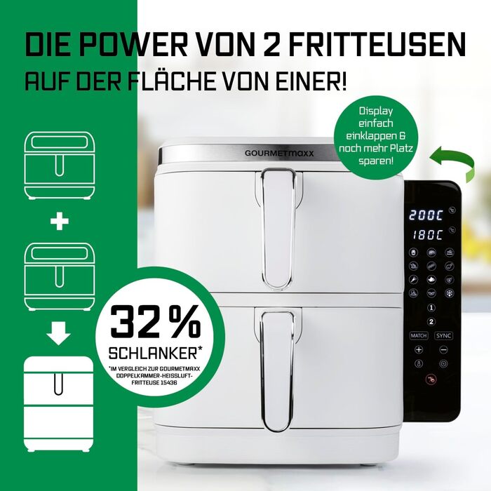 Фритюрниця повітряна GOURMETmaxx з 2 камерами, 10 л (2x 5л), вертикальна, з сенсорним дисплеєм