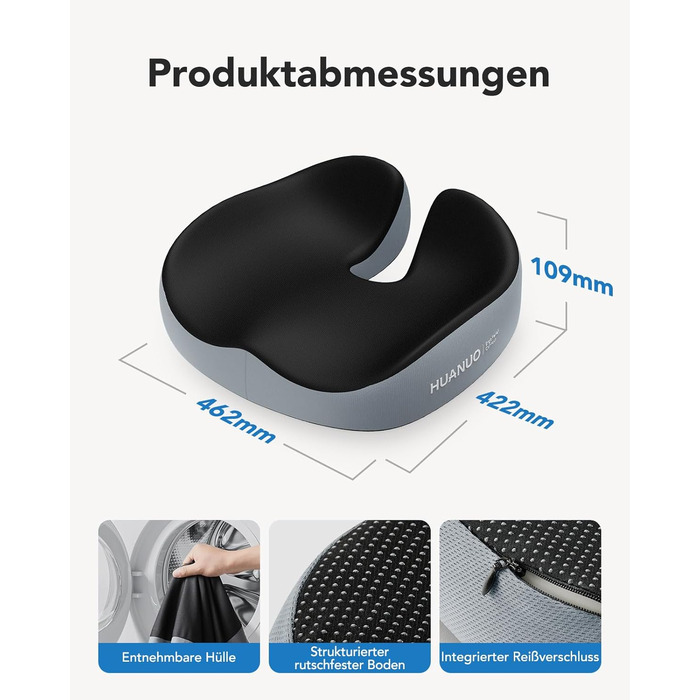 Подушка для офісного крісла HUANUO: велика подушка з піною Memory Foam. Зняття напруги з попереку та куприка. Підходить для офісних крісел, авто та інвалідних візків. Ідеально для тривалого сидіння. Нековзна поверхня.