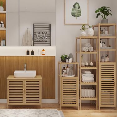 Шафа для ванної кімнати Bellamio Newa Badregal – бамбукова шафа з 5 полицями, 140x33x33 см