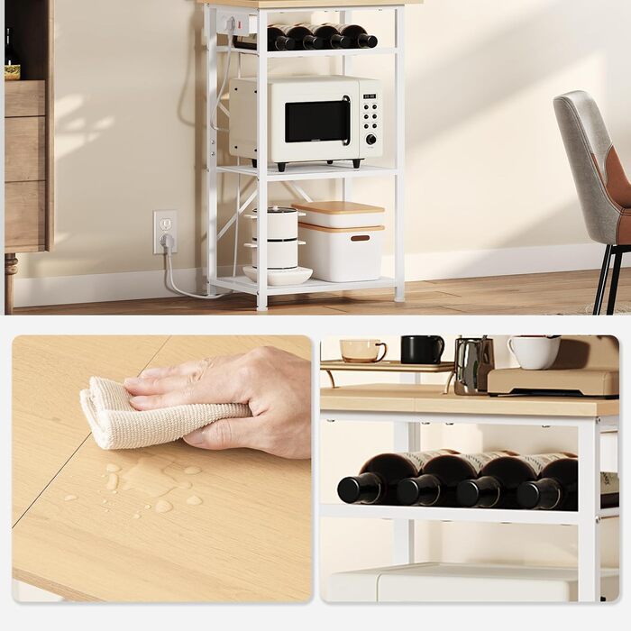 Стелаж кухонний з розетками, підлоговий, 35x48x135 см, 4 гачки, станція для кави з тримачем для пляшок, вінтажний, чорний ABRHR23UE01 (білий)