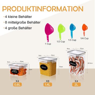 Набори контейнерів для зберігання Caliyo з кришкою, герметичні, 16 шт. - для продуктів харчування, BPA-Free