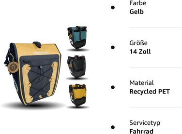 Кофри для багажних полиць, Екологічні Перероблений ПЕТ водонепроникний Дорожня сумка-монстр для багажу для велосипеда з відділенням для ноутбука Кілька відділень, 27 л- (жовтий)