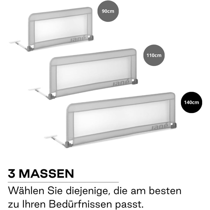 Бортик для ліжечка Jané Klappbares Kinderbettgitter Extra Hoch (140 см, сірий) - дихаючий, з сумкою для транспортування