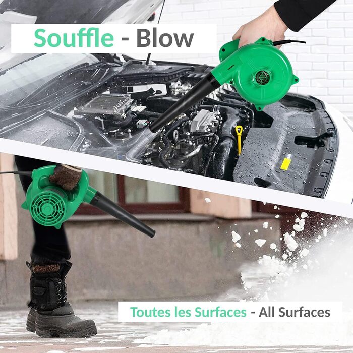 Електричний міні-листозбір Fishtec з функцією пилососа та мішком для збору листя - 500 Вт, 180 см, зелений