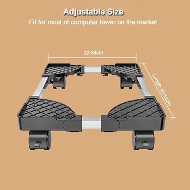 Підставка для комп'ютера під стіл, мобільна, на колесах, чорна