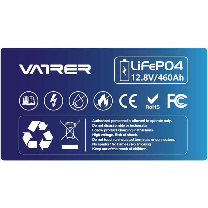 Літієва батарея VATRER POWER LiFePO4 12V 100AH з низькотемпературним відключенням і літієвою батареєю глибокого циклу 100A BMS 5000 1280 Вт для автофургонів, кемпінгу, човнів, сонячних домашніх систем (12V460Ah)