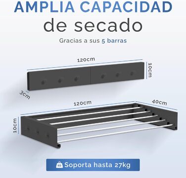 Настінна сушилка для білизни JUPPLIES розкладна, 120 см – сушилка для одягу для дому та вулиці, біла, 30 кг