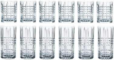Набір з 12 чашок, 6 квадратних чашок (345 мл), 6 чашок для лонг-дрінку (445 мл), кришталеве скло, Highland, 101754