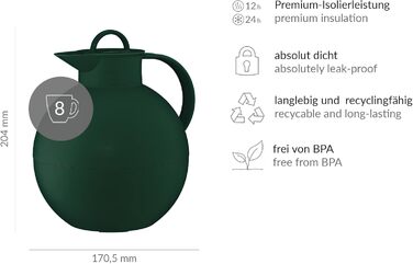 Термос Alfi Kugel 0.94л Smoke Pine Green: дизайнерський термос з нержавіючої сталі, BPA-free