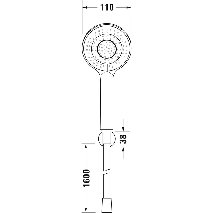 Універсальний душовий набір Duravit, водозберігаючий ручний душ круглий (Ø 110 мм), коліно для підключення до стіни, гнучкий душовий шланг, хром