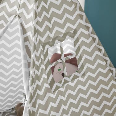 Дитячий намет SoBuy для дому з дверима та вікном, ігровий намет, ігровий будиночок для дитячої кімнати, білий/сірий, 109x165x109 см, OSS03