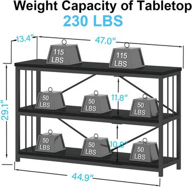 Стелаж IBF з 3 полицями, індустріальний стиль, 120x34x74 см, чорний