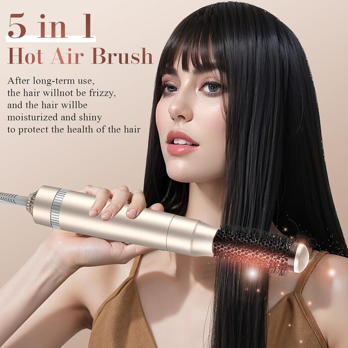 Набір стайлерів Hot Air Brush, стайлер для волосся 5 в 1, 1000 Вт, плойка, випрямляч для волосся, масажна щітка (золото)