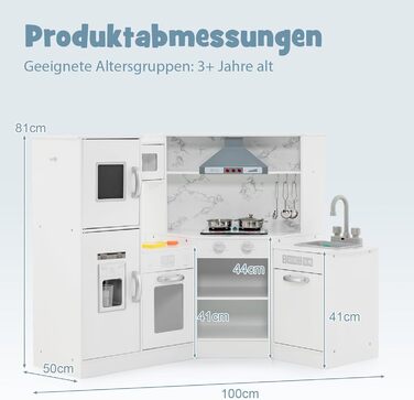 Дерев'яна дитяча кухня DREAMADE з аксесуарами, кухонний куточок з плитою, духовкою, мийкою та дошками для письма, ігровий набір з підсвіткою та звуком для дівчаток від 3 років (білий)