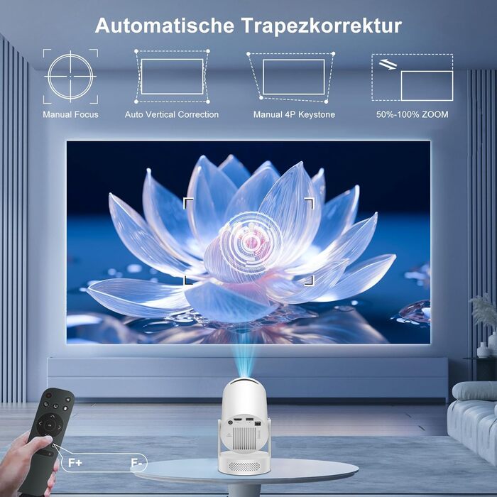 Міні проєктор Salange 4K з Wi-Fi 6, Bluetooth 5.2 та Android OS 11.0. Підтримка 180° повороту, для телефону/Xbox/ноутбука/TV Stick/USB. Білий (HY300ula + 5W динамік)