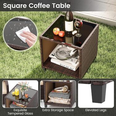 Садовий набір меблів GIANTEX з ротангу для балкона та тераси: 2 крісла та стіл, коричневий ротанг + коричневі подушки