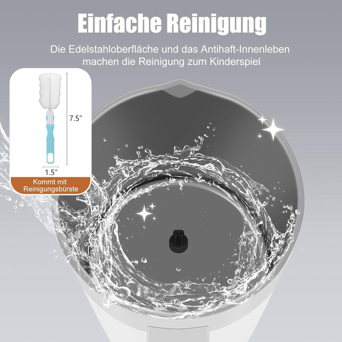 Електричний спінювач молока 400 мл 4-в-1 для гарячого та холодного молока, автоматичне вимкнення, для капучіно, лате макіато
