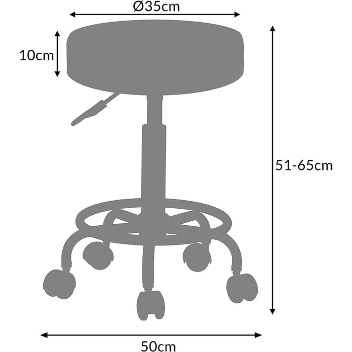 Стілець на коліщатках Casaria з регульованою висотою 10 см, набивка 360C, поворотний, Висота сидіння 51-65 см, Підставка для ніг, стілець для кухні та офісу, офісний стілець