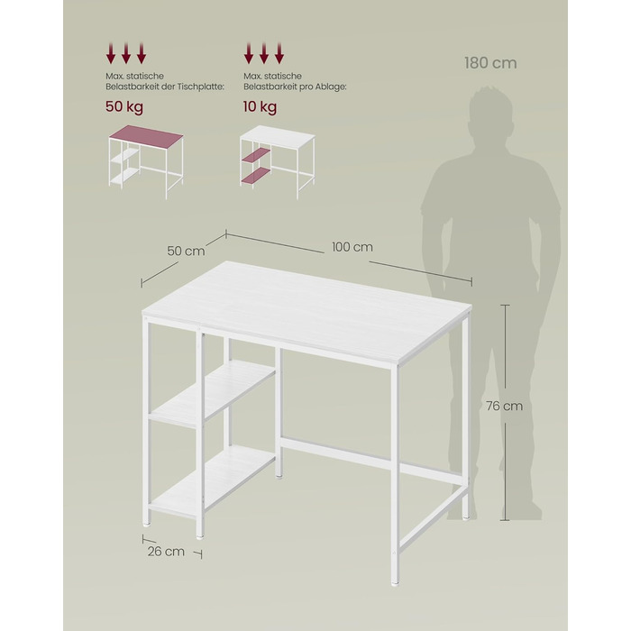 Стол письмовий VASAGLE 100x50x76 см, комп'ютерний, для офісу/дому, вінтажний стиль, коричнево-чорний