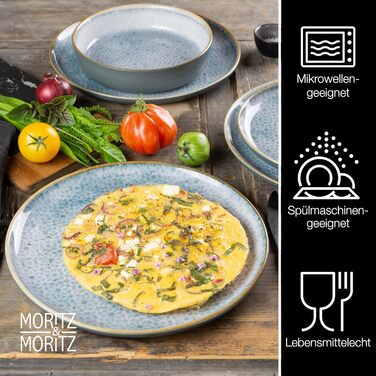 Набір посуду Moritz & Moritz TERRA 18-tlg для 6 осіб: 6 тарілок, 6 десертних тарілок, 6 салатників, блакитний, порцеляна