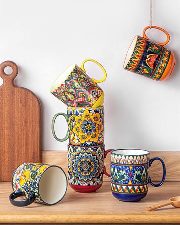 Набір кавових чашок Henten Home з порцеляни, 6 шт., 250 мл, ручної роботи, для 6 осіб (250 мл чашки, 400 мл підставки)