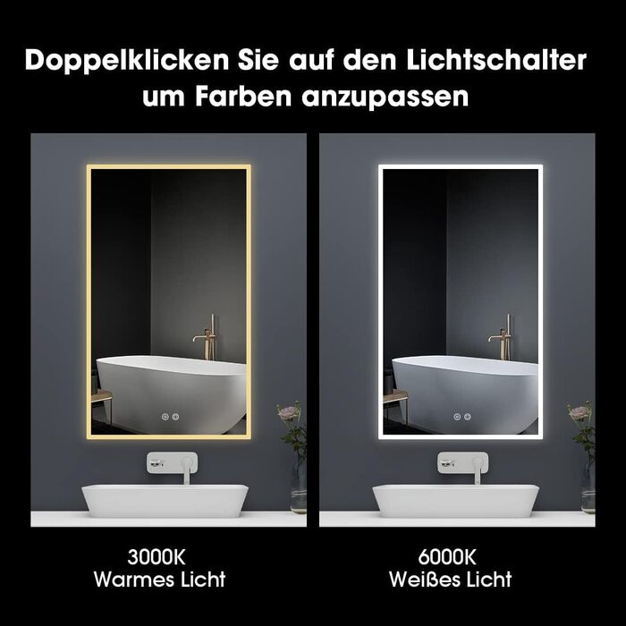 LED дзеркало для ванної кімнати Byecold з підсвічуванням, антизапар, 60x80 см, Wi-Fi, годинник, дата, сенсорне керування