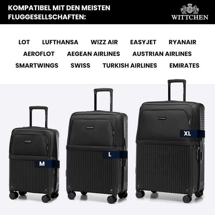 Набір валіз WITTCHEN AXIS 3 шт. | Чорний | ABS+Нейлон | Ручна поклажа M L | TSA замок, телескопічна ручка, 360° колеса