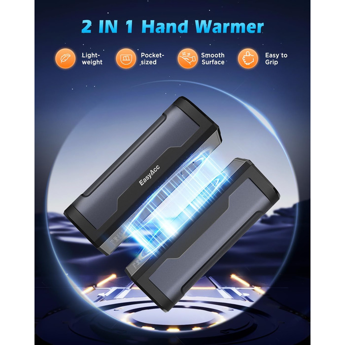 EasyAcc Портативний акумуляторний гріти руки чорного кольору - великий (сірий)