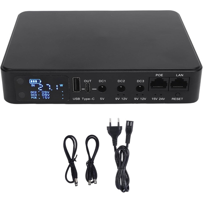 UPS джерело безперебійного живлення 18000 мАг з цифровим дисплеєм, DC USB POE виходи, для камер, роутерів, сканерів відбитків пальців (EU)