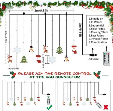 Льоново-новорічна світлодіодна штора-гірлянда Bloomwin з 3D-мотивами, 120 LED, 8 режимів, USB, тепле біле світло, для прикраси вікон та інтер'єру