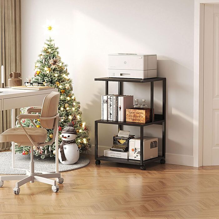 Підставка для принтера CAIYUN з колесами, 3 рівня, чорна, 30x44x65 см