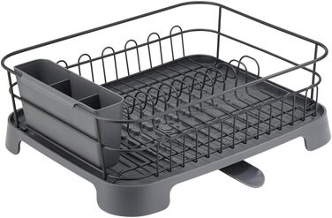 Сушарка для посуду mDesign металева та пластикова з висувним носиком, чорно-сіра