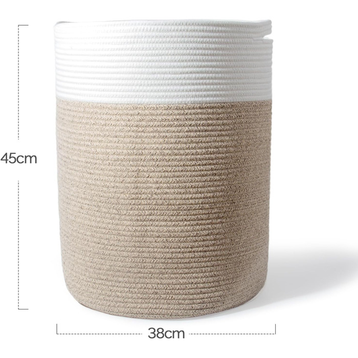 Кошик для білизни 32л з бавовни з ручками, плетені кошики для зберігання, коричневий (34х40 см)