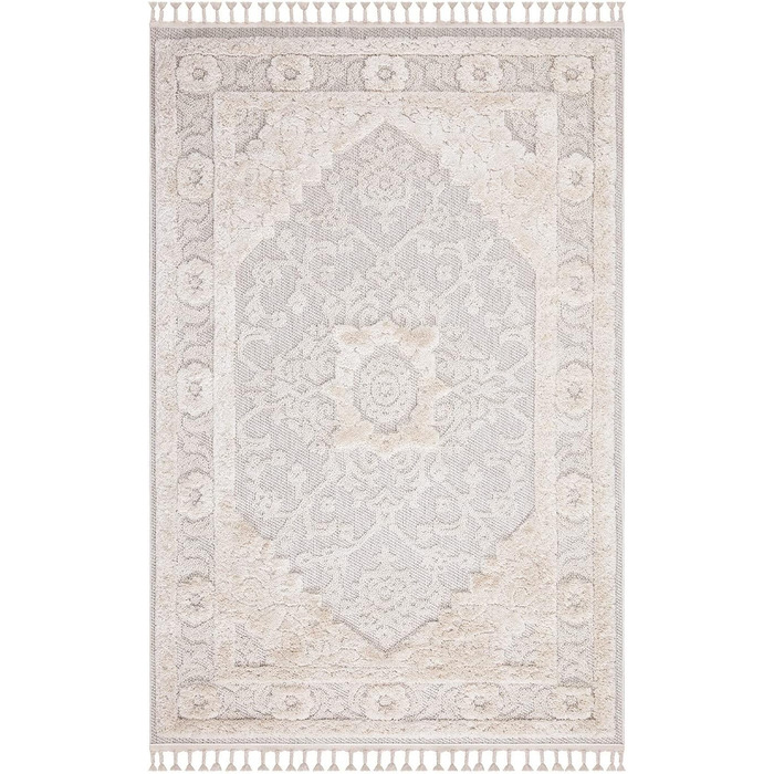 Килим City Boho Carpet Cream 80x150 см - Орнаменти, Бордюр, 3D Ефект, Бахрома, Сизаль