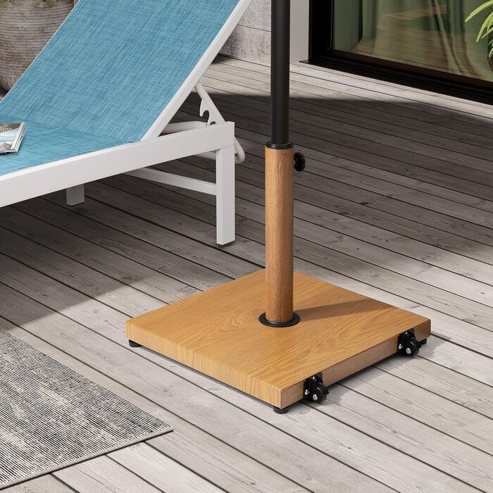 Підставка для парасольки на терасу, 18,1 кг, міцна квадратна підставка з бетону, ринкова підставка з текового дерева (з колесами)