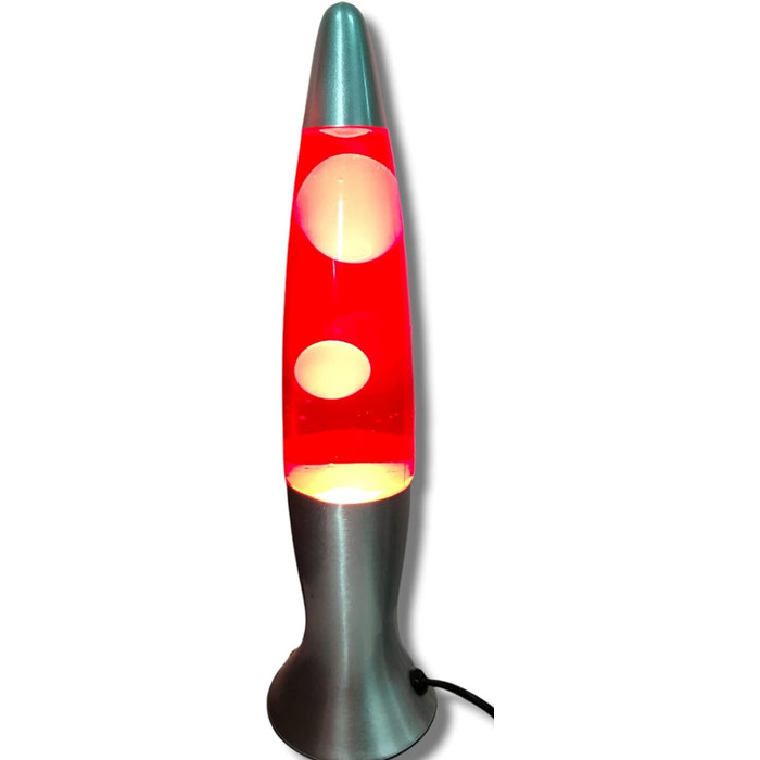 КРУТІ ПОДАРУНКИ Настільна лампа лава, 40 см, червоно-біла, з вимикачем, в комплекті лампочка E14, плазмові лампи, магма, кольорові медузи