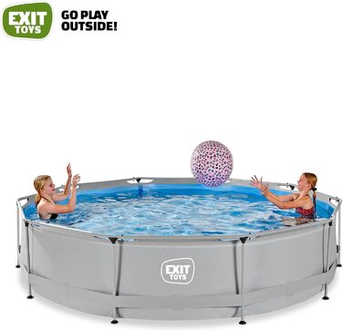 Дерев'яний басейн EXIT Toys - 220x150x65см - Прямокутний, компактний каркасний басейн з картриджним фільтруючим насосом - Легкодоступний - Підходить для малюків - Міцна рама - Унікальний дизайн - (ø 360 x 76 см, сірий)