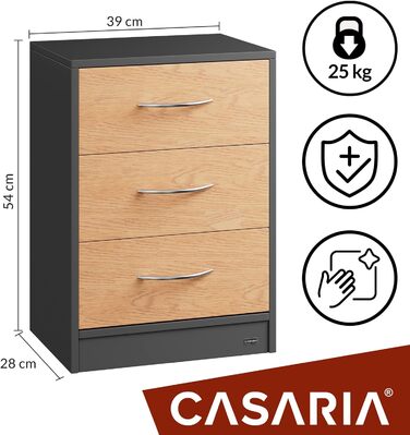 Набір приліжкових тумбочок Casaria 2 54x39x28см Дерево 3 ящики Ящик Пружинне ліжко Спальня Вітальня Антрацит