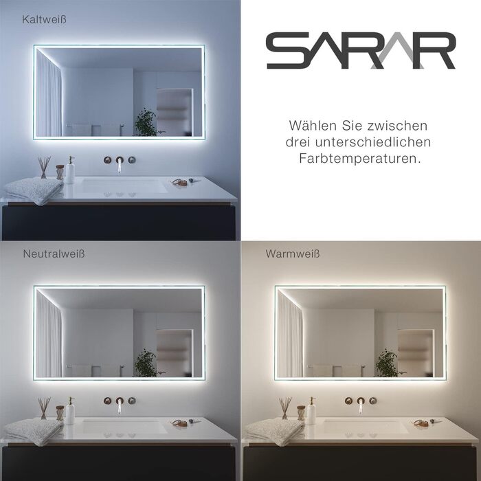 Дзеркало для ванної кімнати Sarar Vittoria з LED-підсвічуванням 80x70 см, Made in Germany