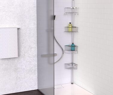 Телескопічна душова полиця EISL з 4 душовими кошиками, душова полиця без свердління, аксесуари для ванної кімнати, кошик для зберігання у ванній кімнаті, телескопічна полиця з нержавіючої сталі