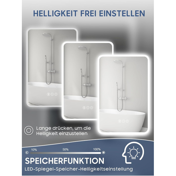 Дзеркало для ванної кімнати Habison з підсвічуванням, Bluetooth, 60x80 см, LED, протитуманне, 3 режими, диммування, IP44