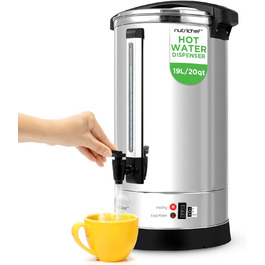 NutriChef Електричний автоклав та дозатор гарячої води 13л - нержавіюча сталь з захисним кришкою та краном без протікання | Функція підігріву для глінтвейну, чаю, кави | Для комерційного та приватного використання | 1100W компактний пристрій (19 літрів)